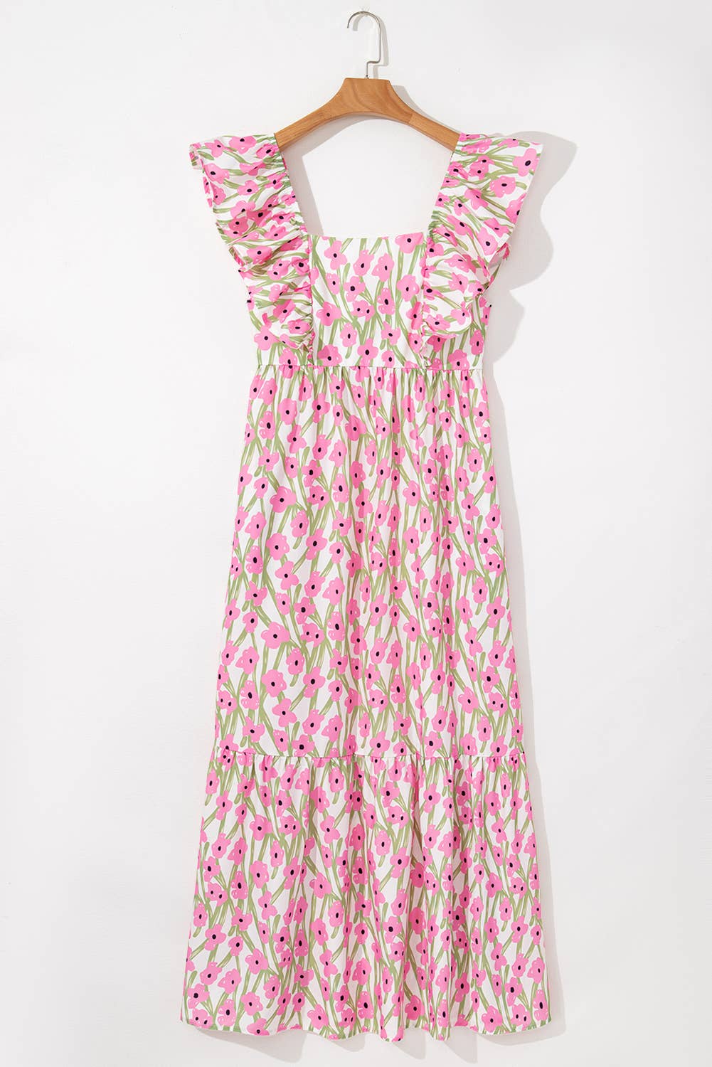 Ruffle Trim Square Neck Floral Maxi Dress