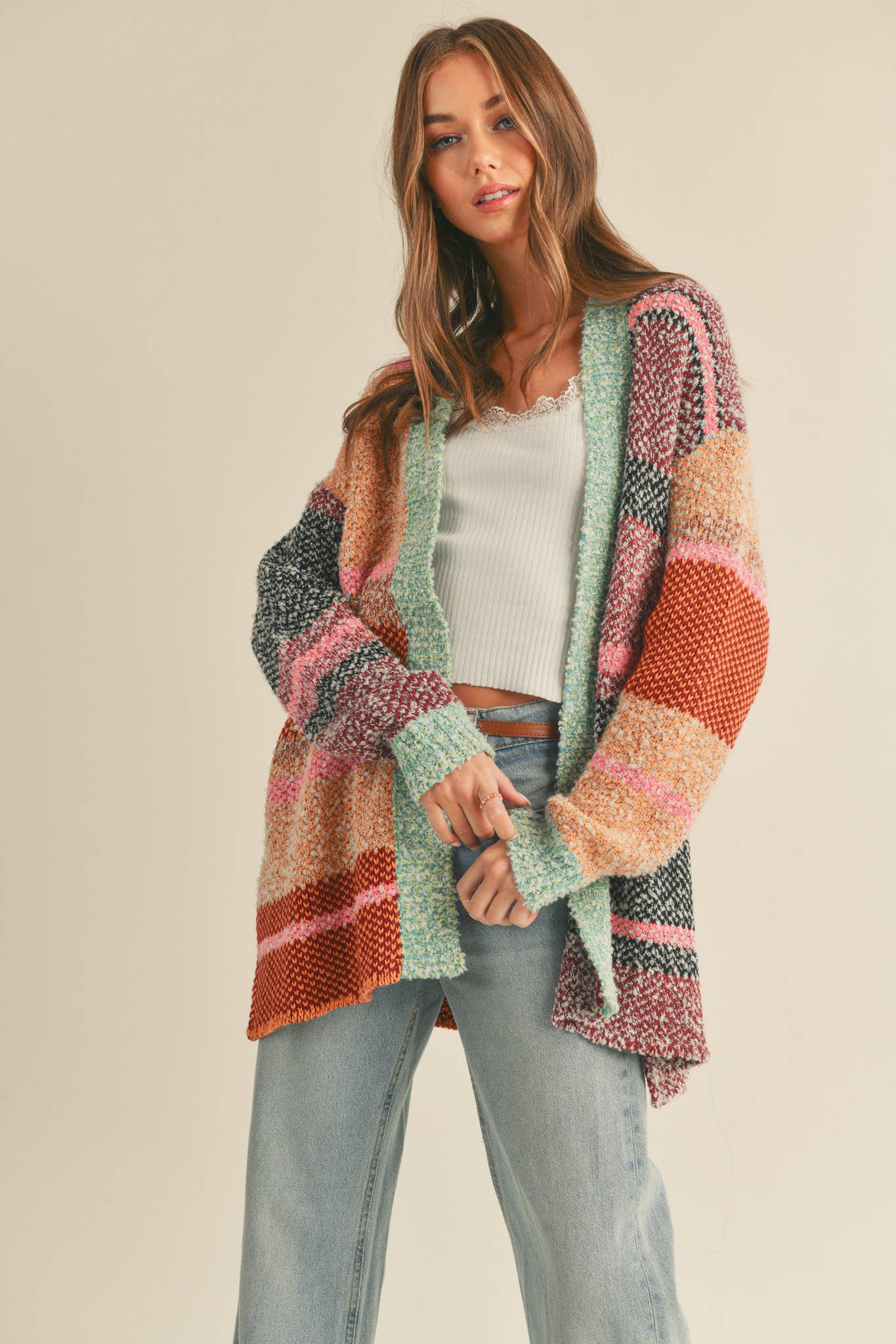 Oversized Color Block Cardigan