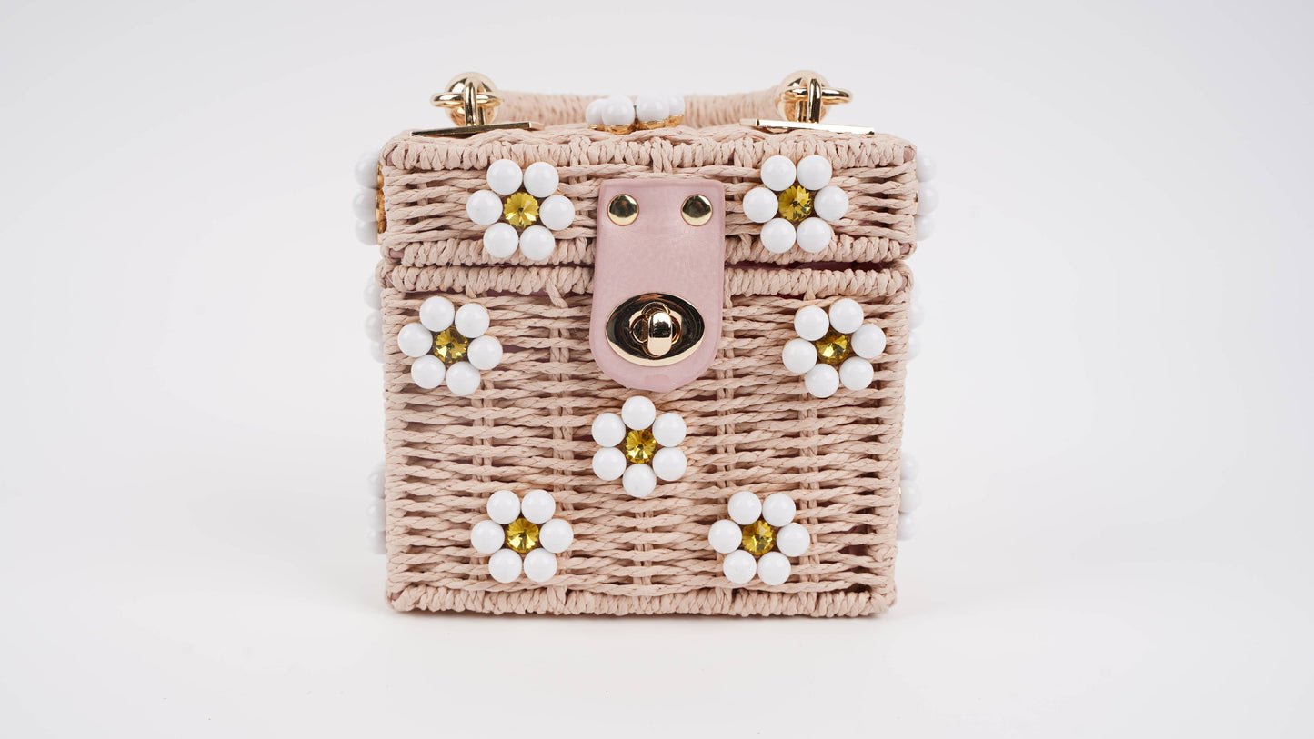 Wicker Bucket Daisy Flower Purse