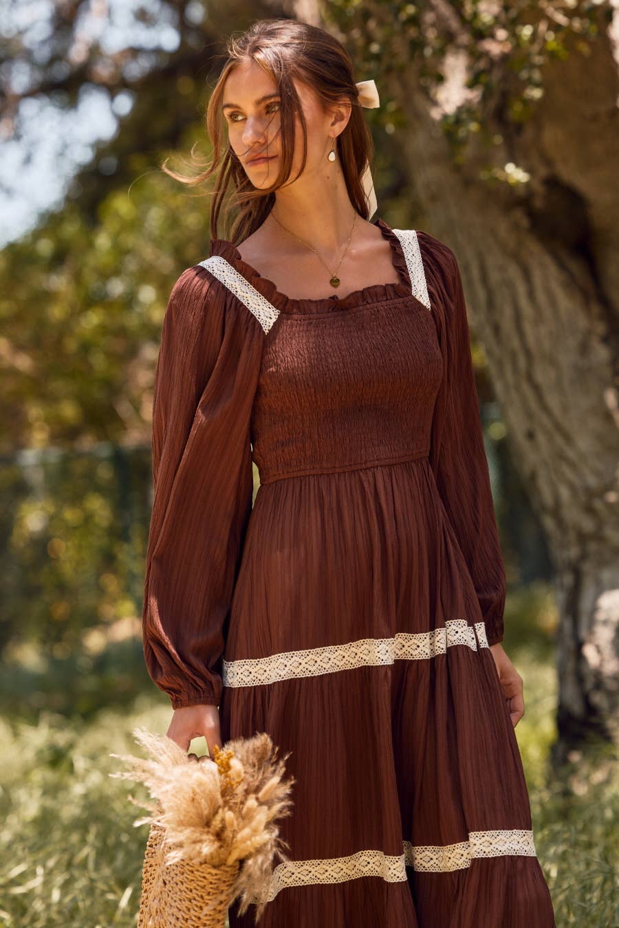 Plus Long-Sleeve Smocked Dress