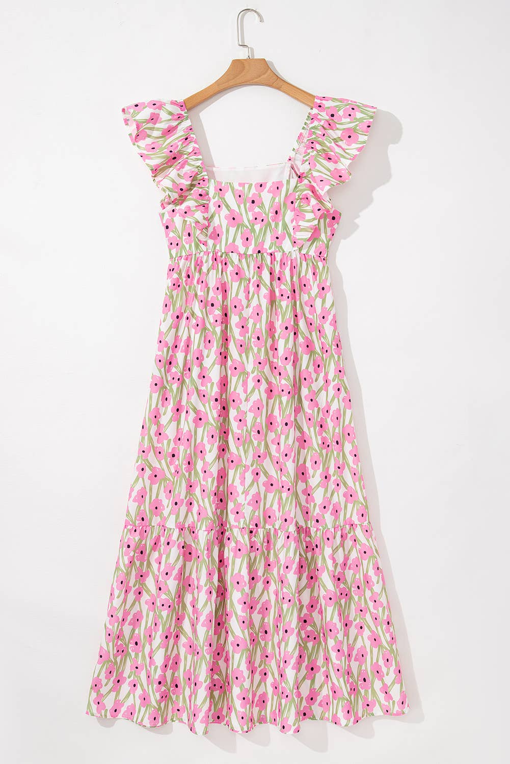Ruffle Trim Square Neck Floral Maxi Dress