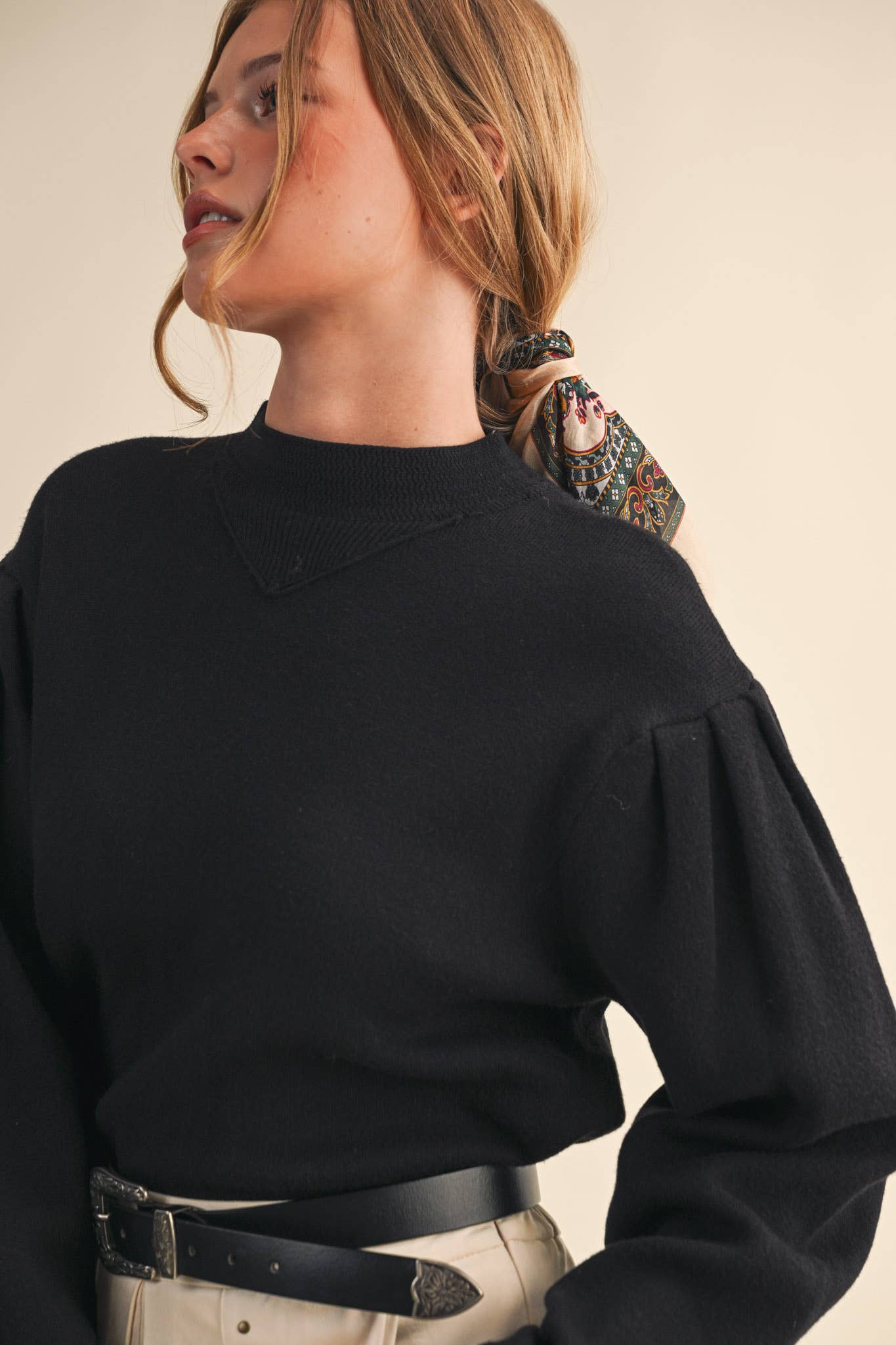 Mock Neck Puff Sleeve Sweater
