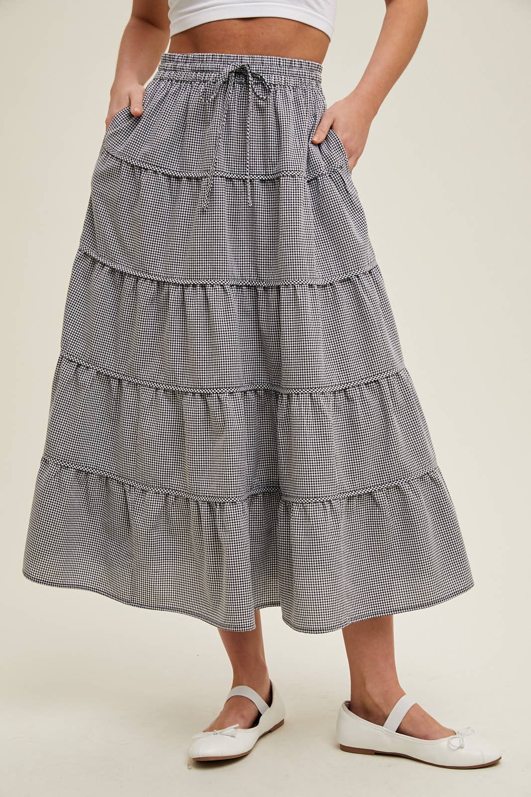 Gingham Tiered Midi Skirt
