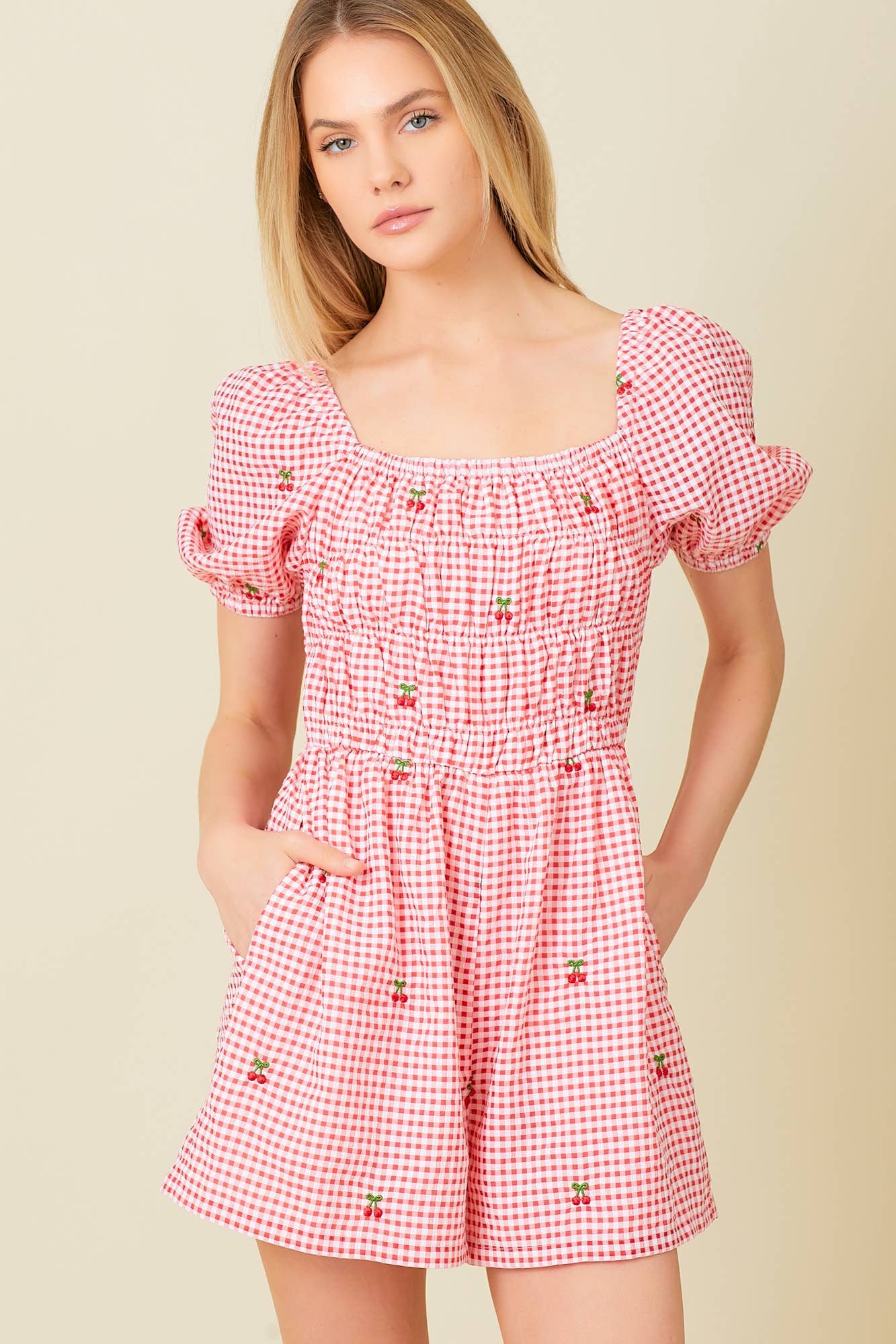 Square Neck Cherry Romper