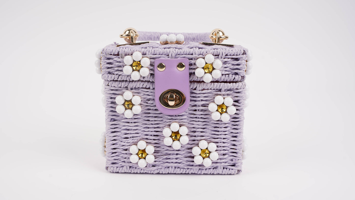 Wicker Bucket Daisy Flower Purse