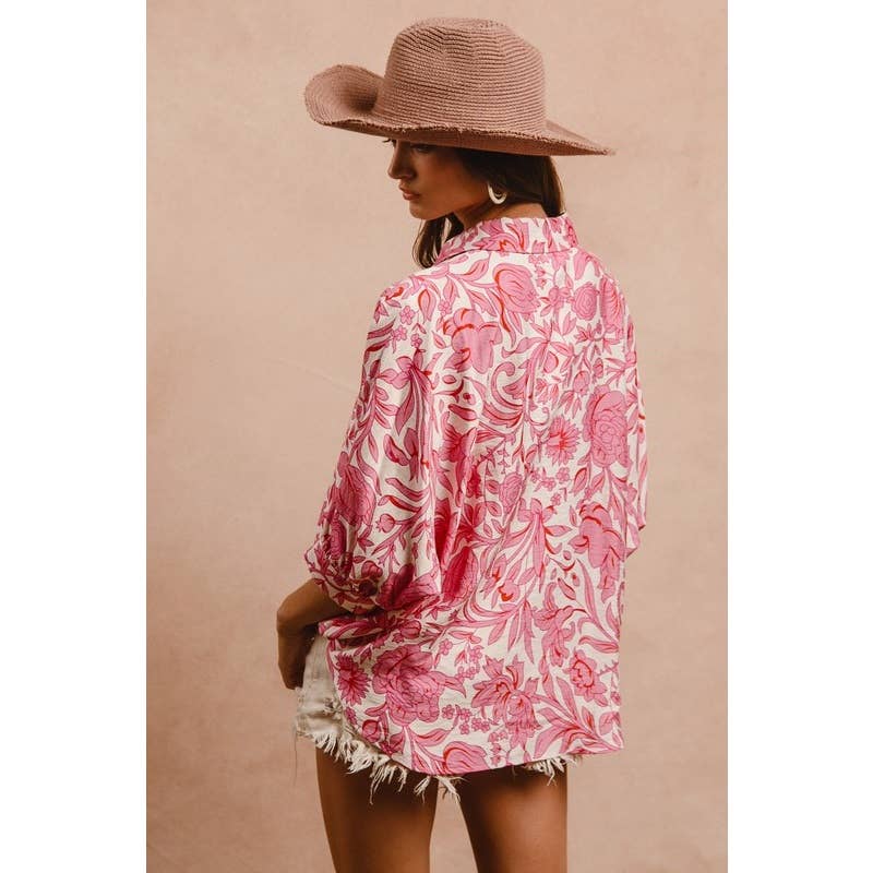Floral Print Short Dolman Sleeve Blouse