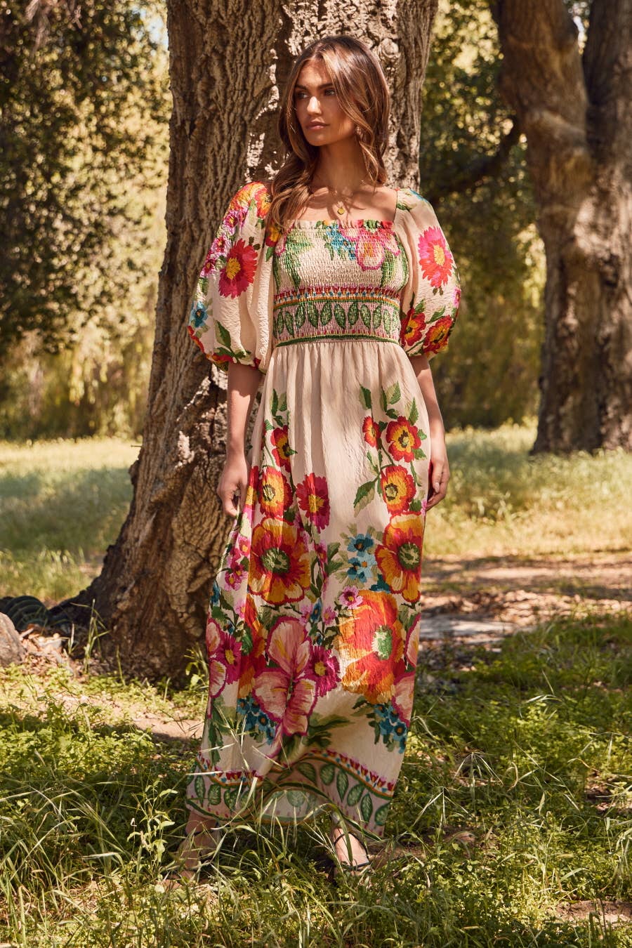 Floral Border Printed Maxi Dress
