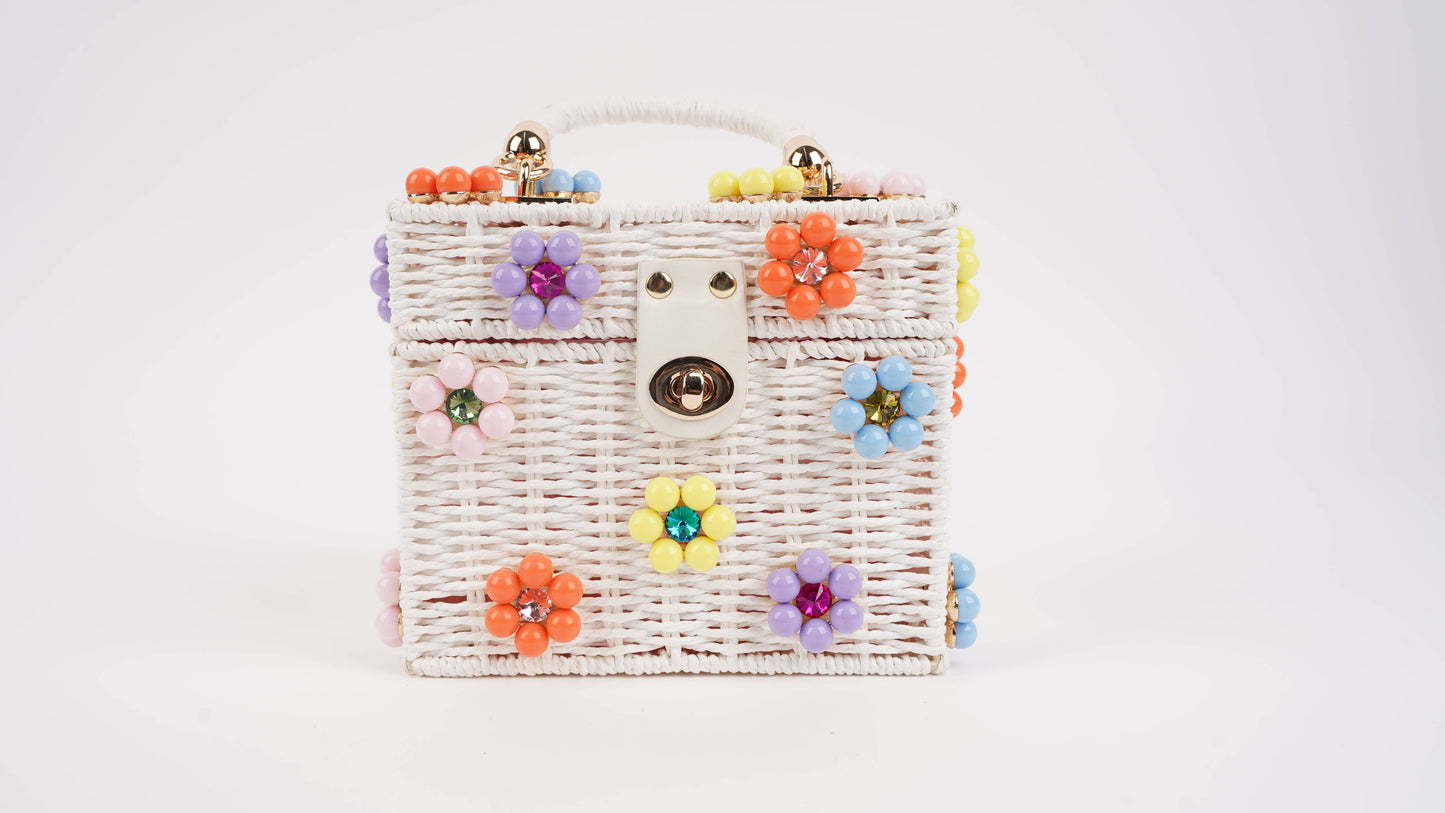 Wicker Bucket Daisy Flower Purse