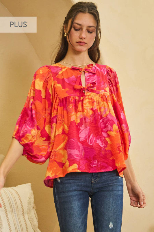 Plus Floral Printed Balloon Blouse