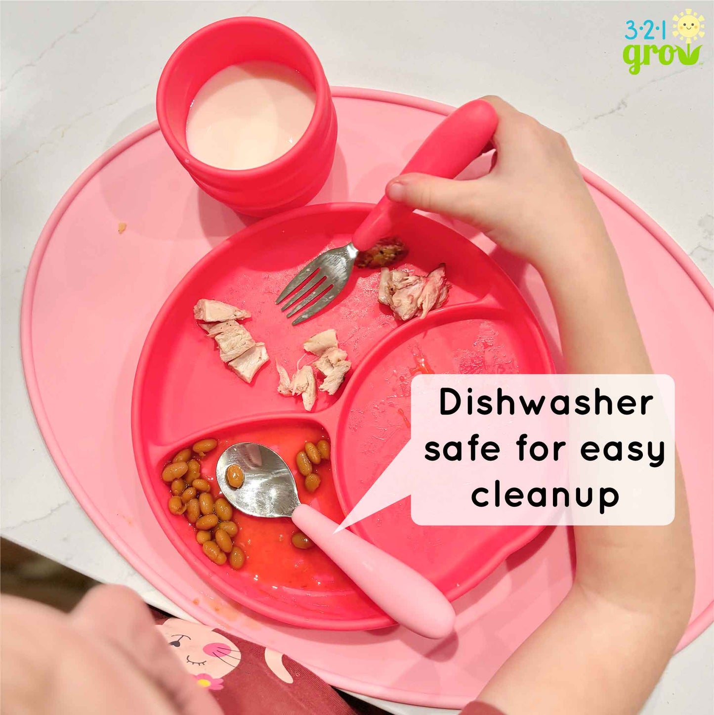 321 Grow Eat with Me Silicone Spoon and Fork Set -Watermelon