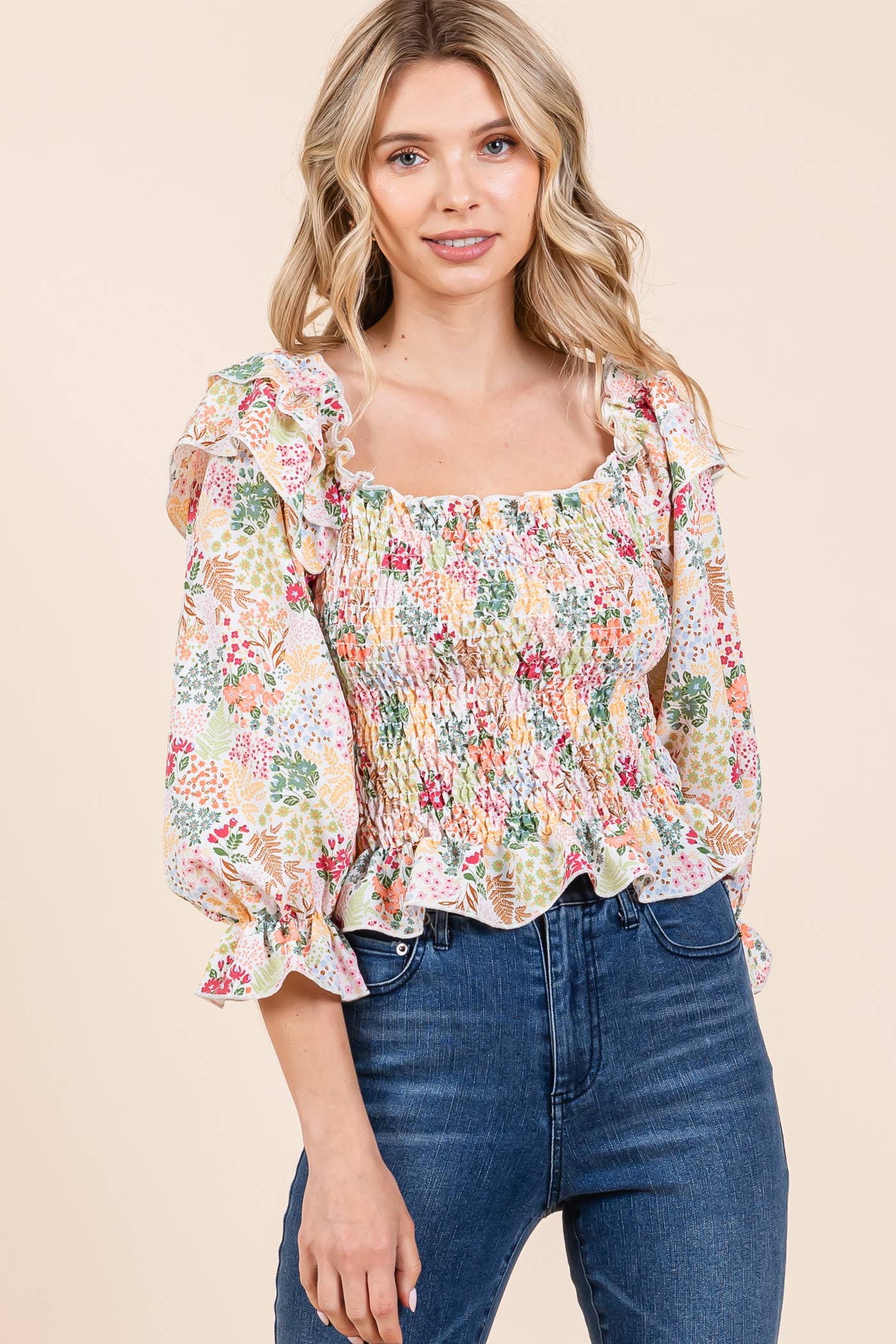 Floral Print Smocked Top