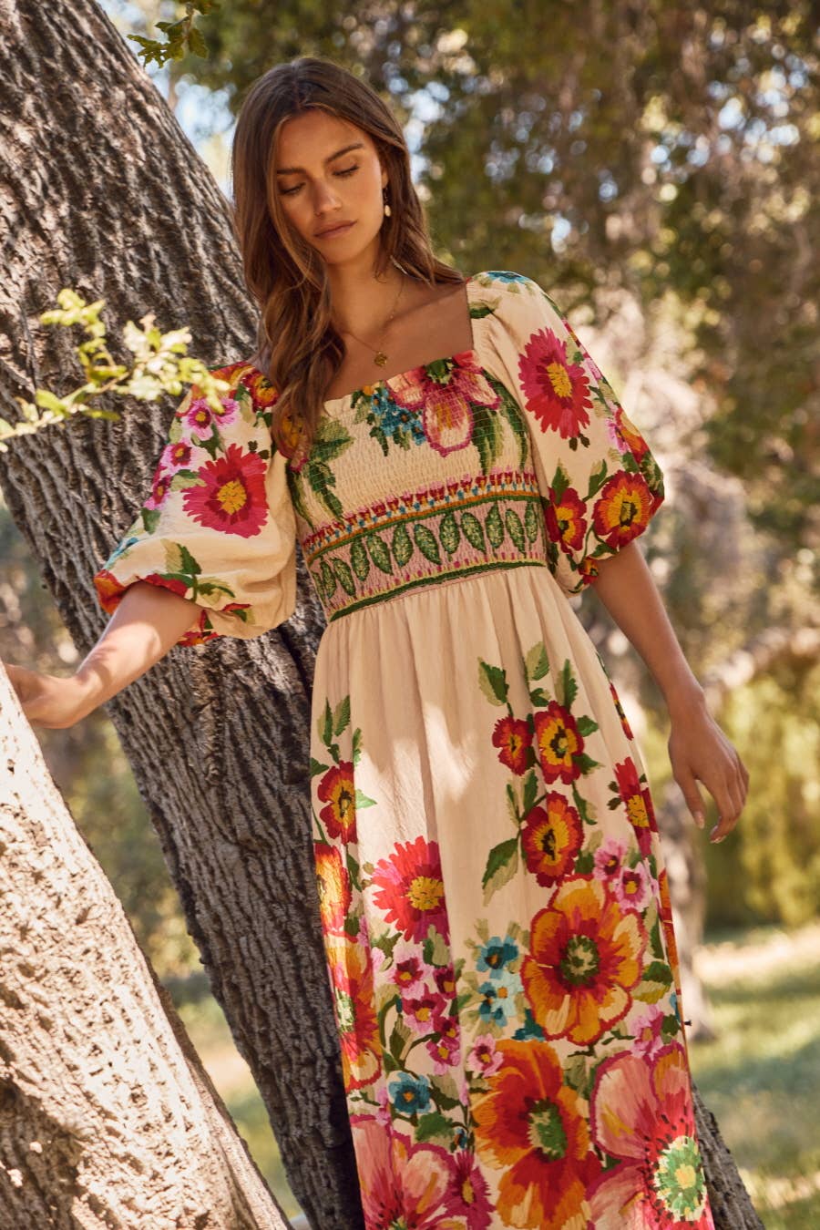 Floral Border Printed Maxi Dress