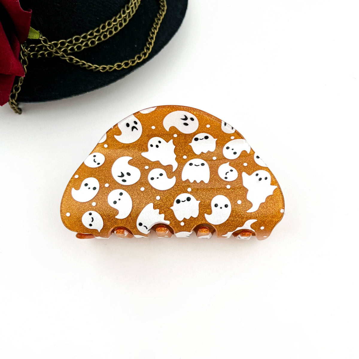 Pumpkin & Spirit Cat Halloween Claw Clip