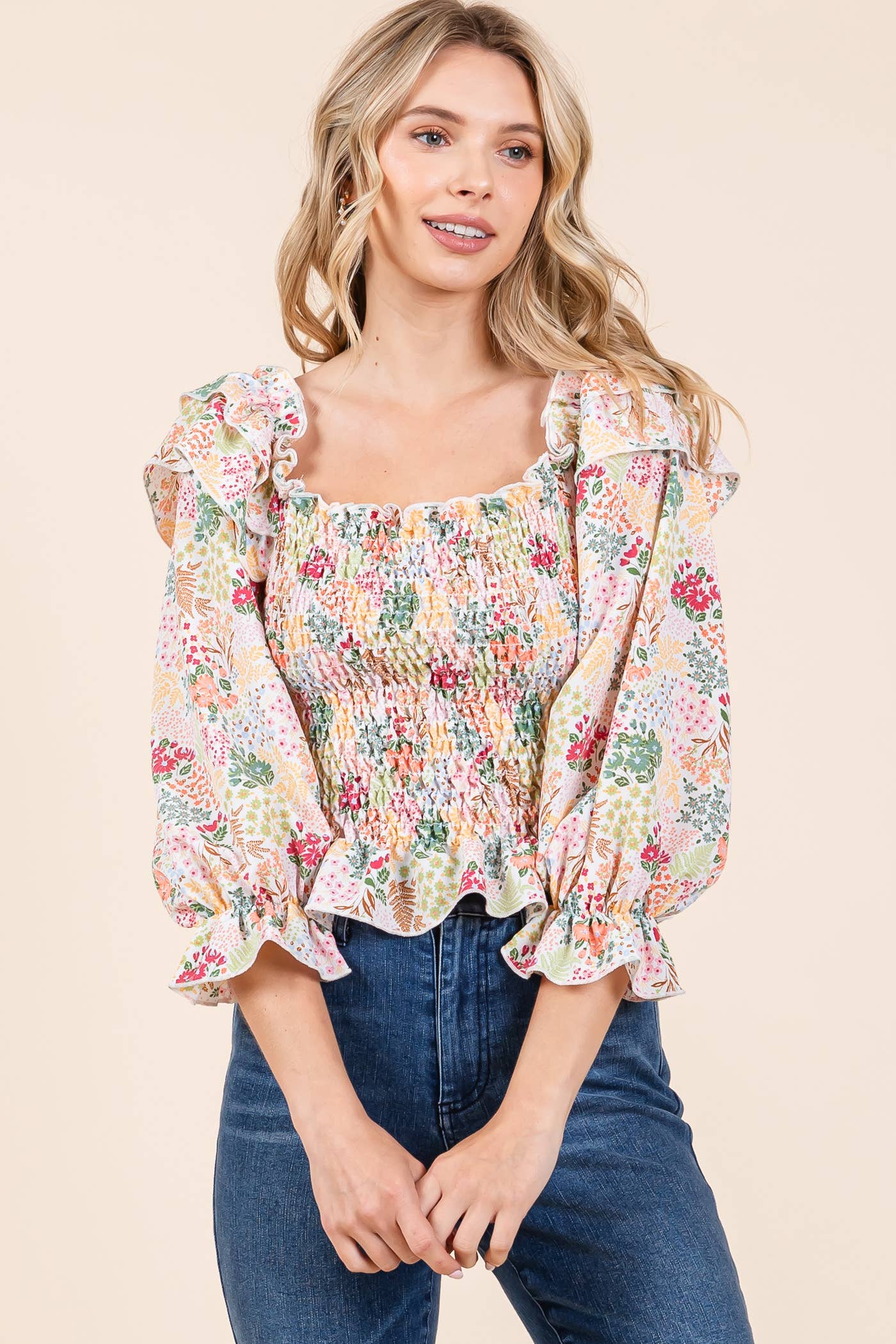 Floral Print Smocked Top