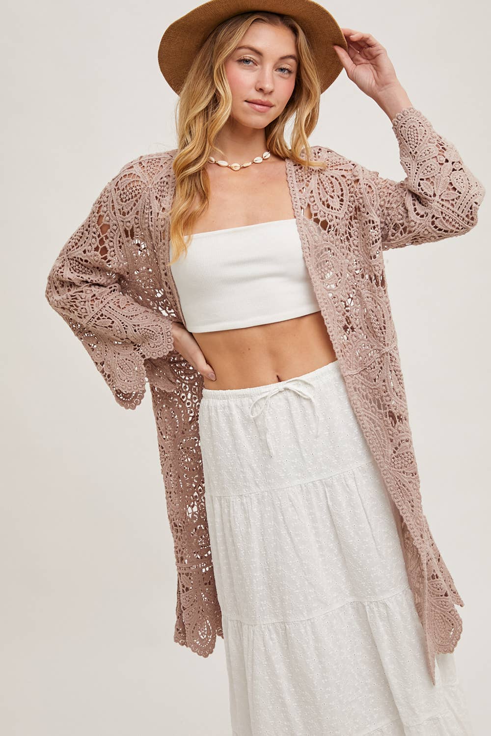 Crochet Open Front Bell Sleeve Cardigan