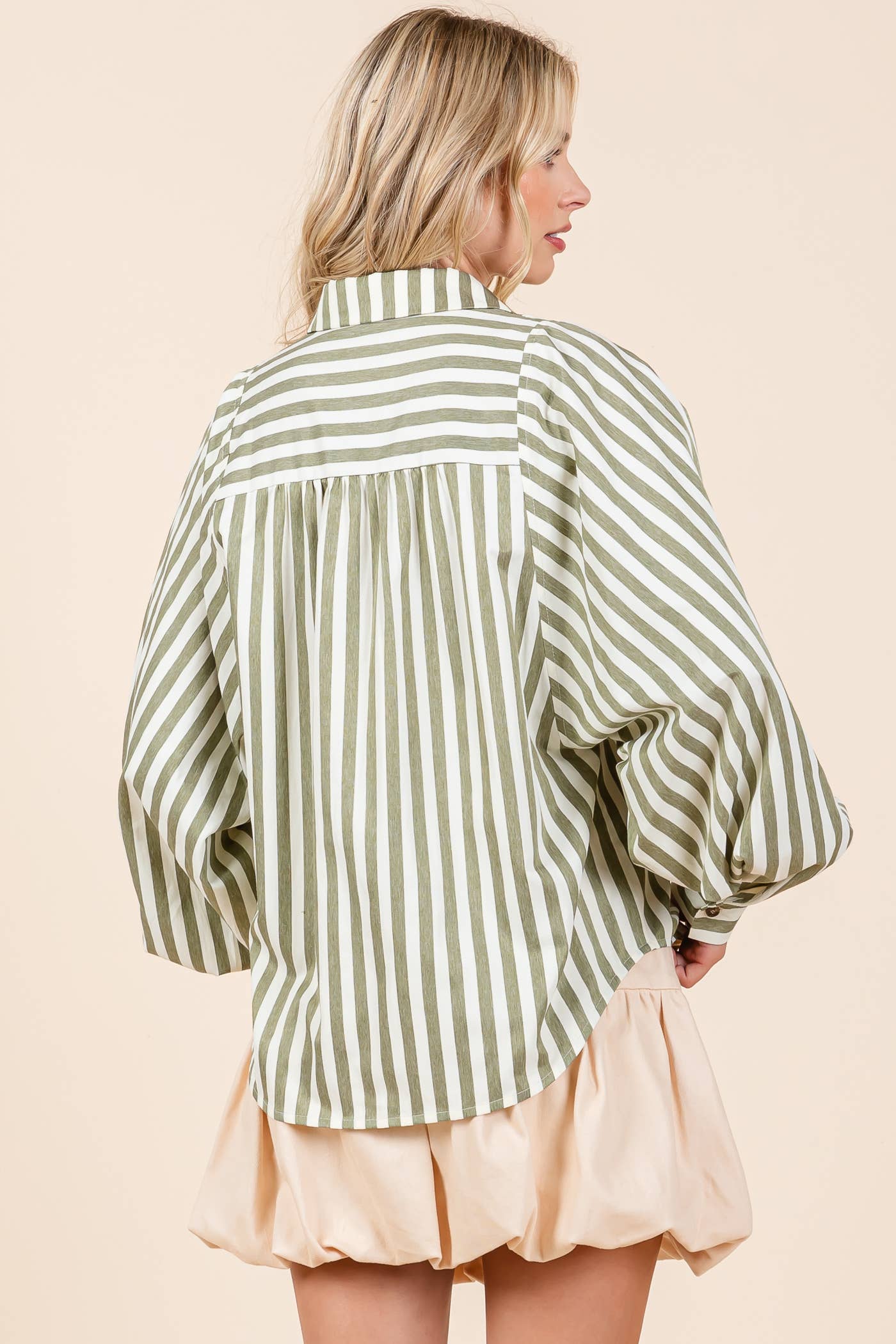 Plus Stripe Pattern Button-Up Shirt