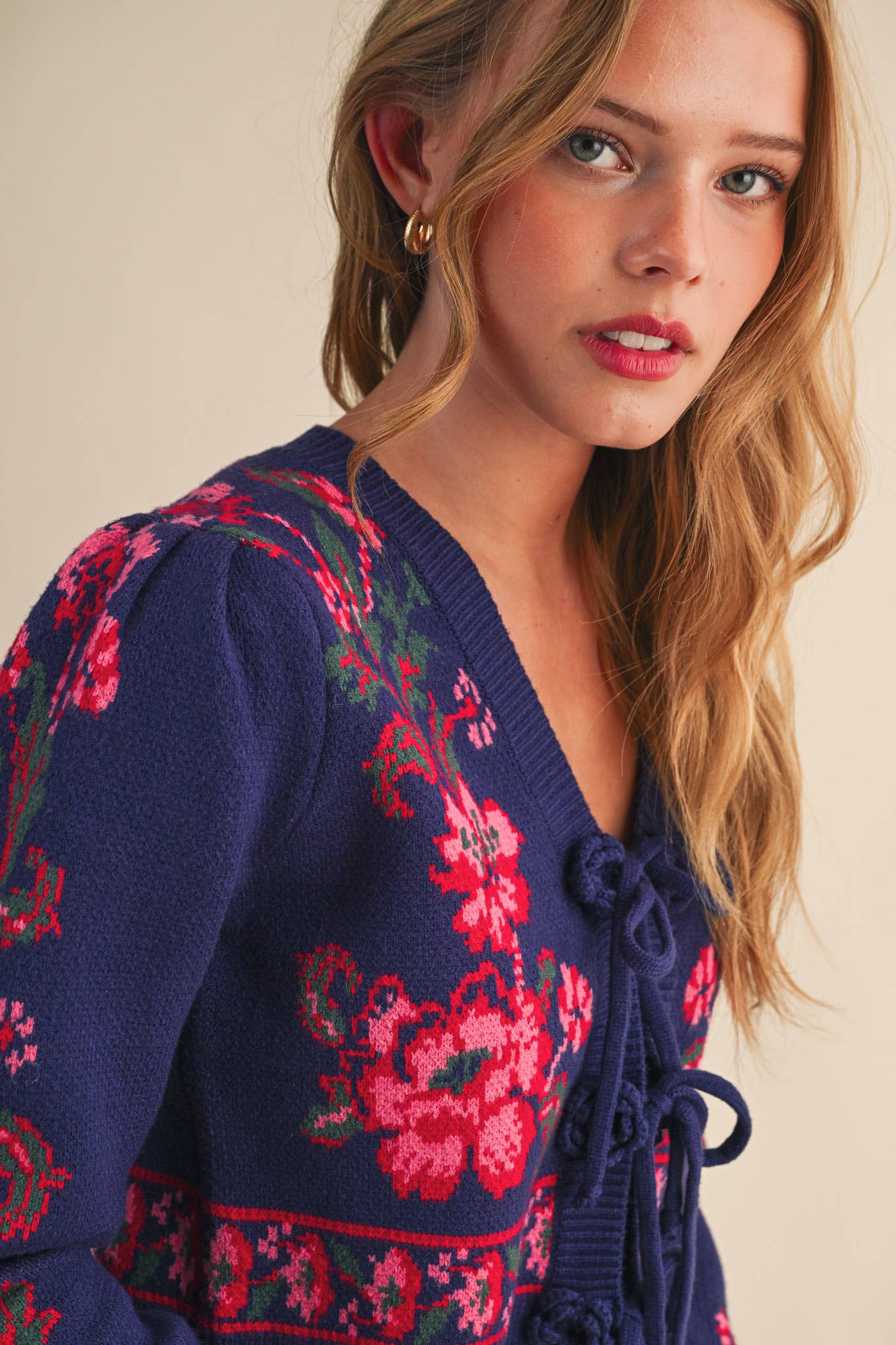 Floral Knit Tie-Front Cardigan
