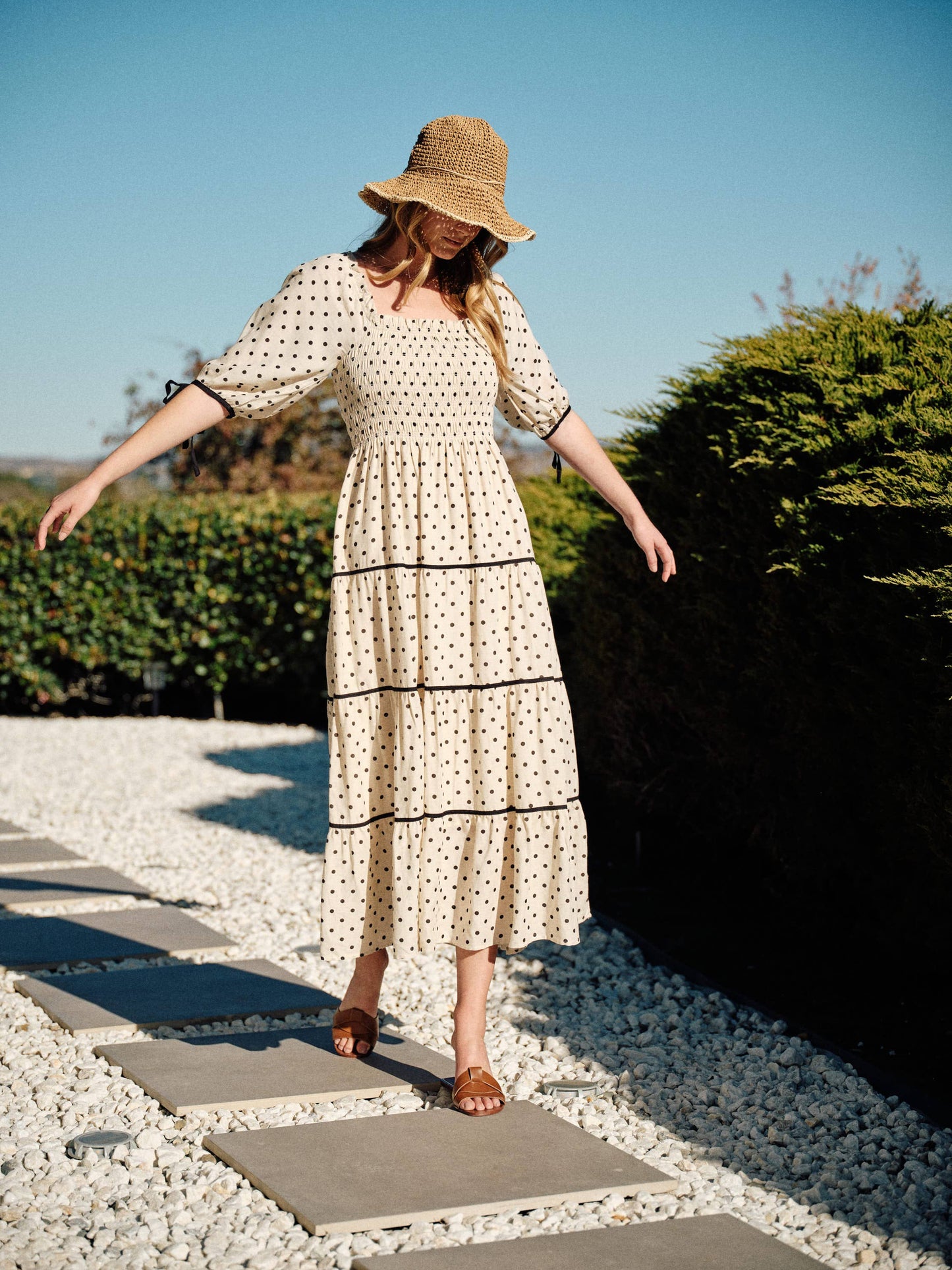 Polka Dot Smocked Midi Dress