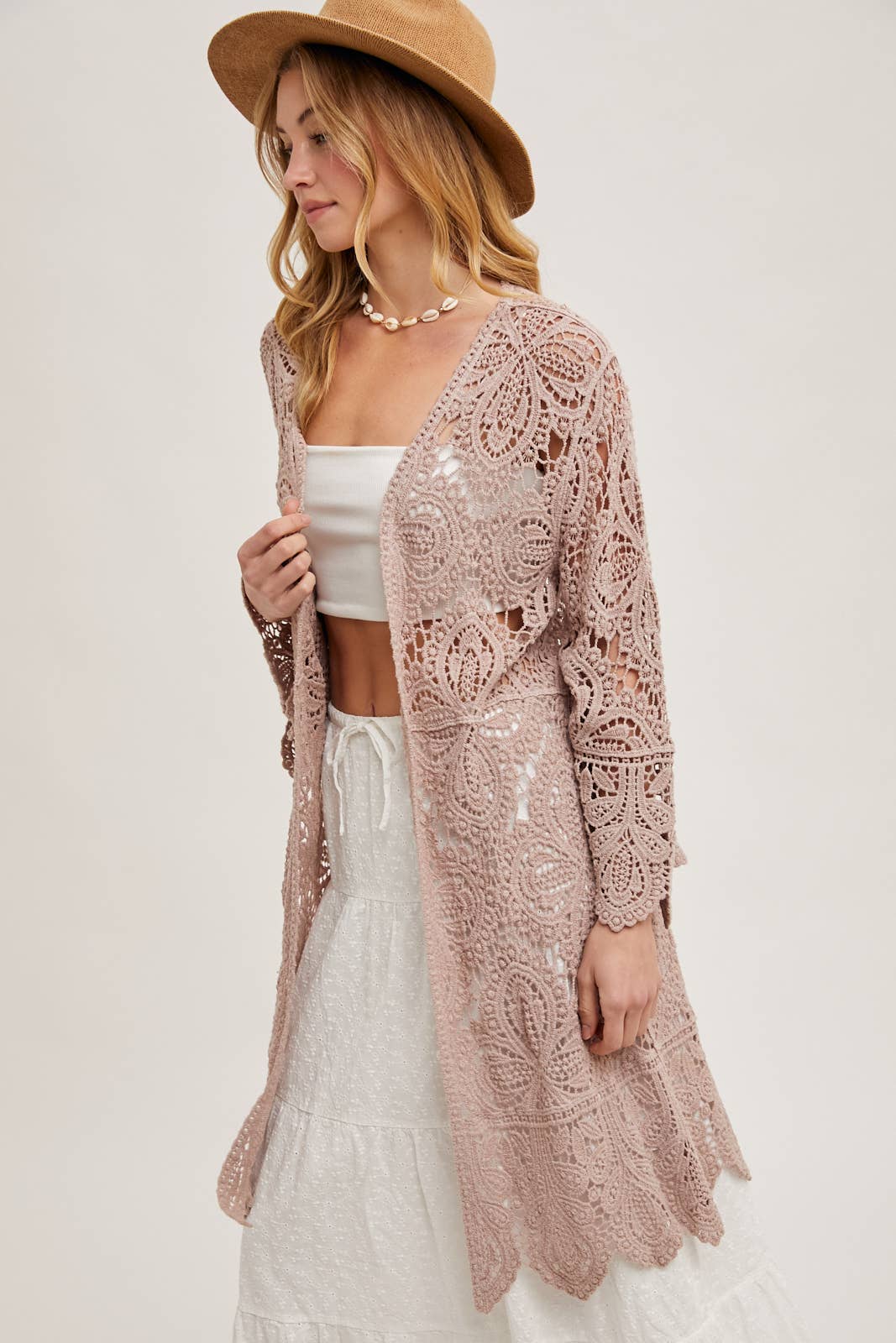 Crochet Open Front Bell Sleeve Cardigan