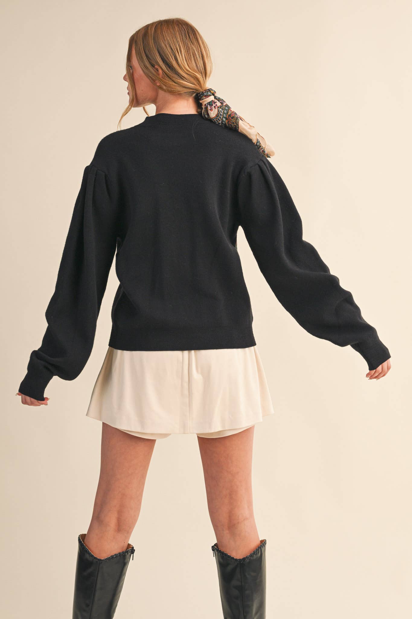Mock Neck Puff Sleeve Sweater