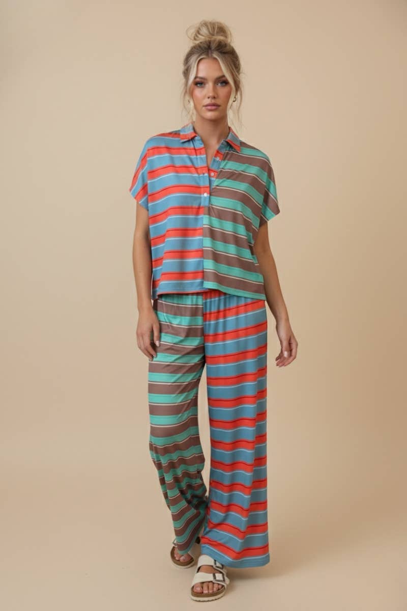 Mixed-Stripe Wide-Leg Pants