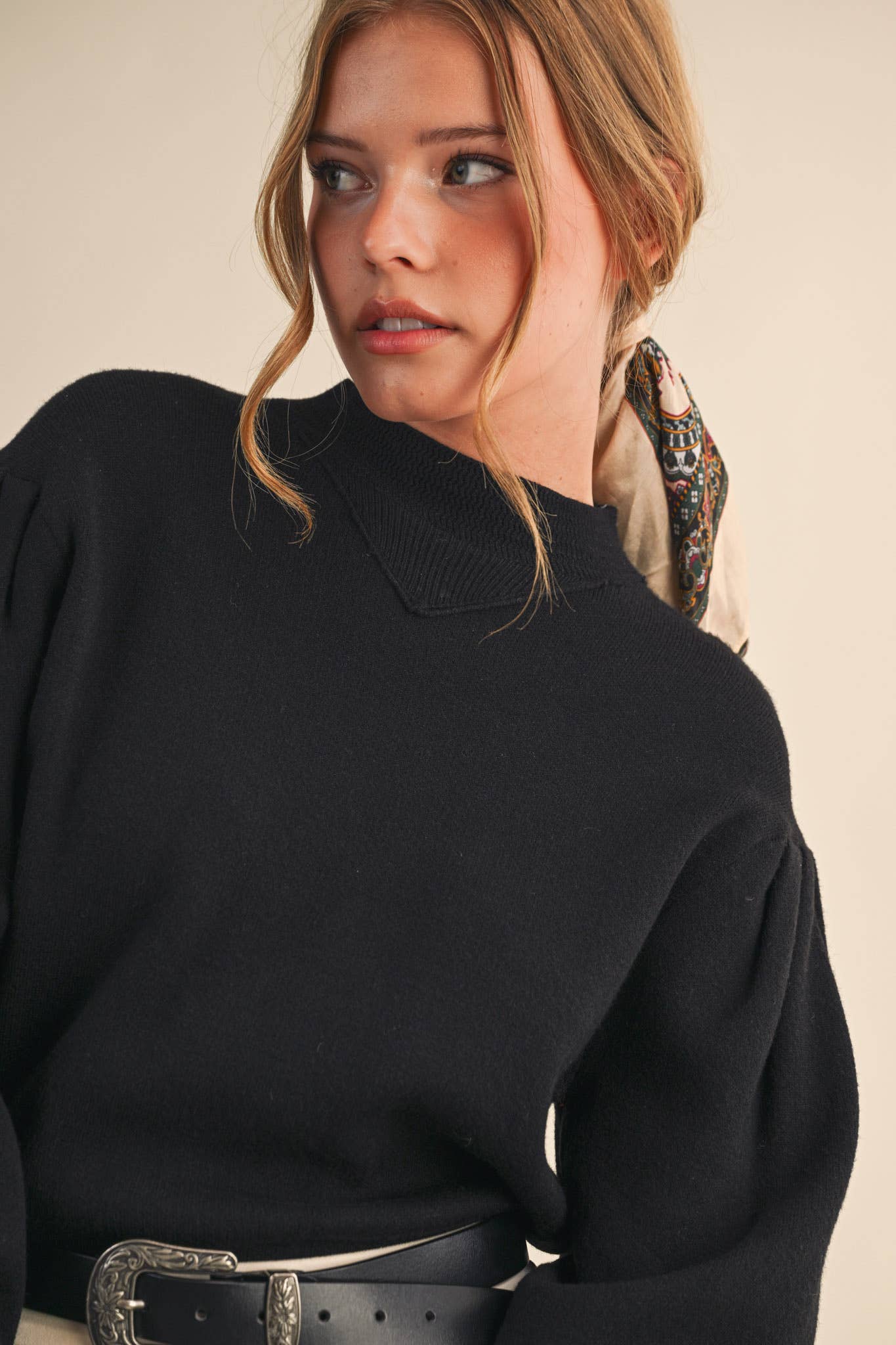 Mock Neck Puff Sleeve Sweater