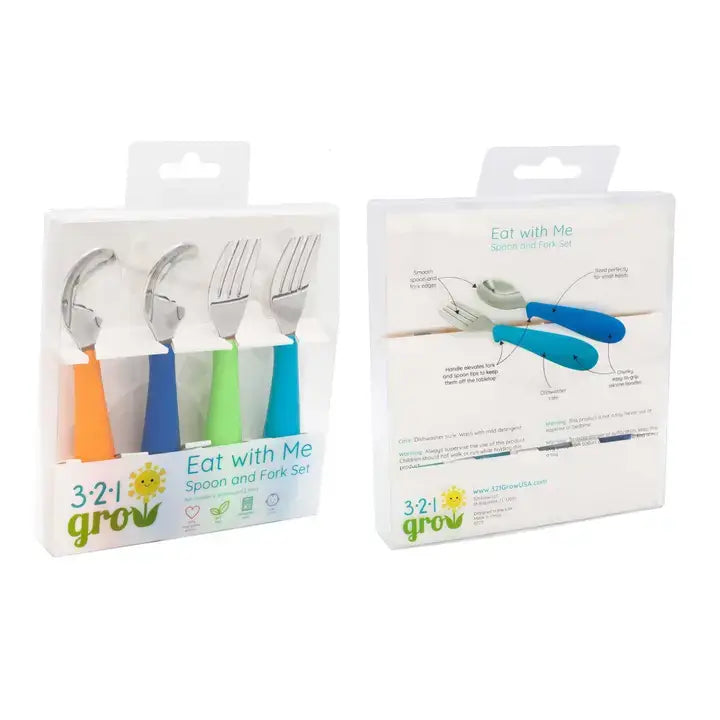 321 Grow Eat with Me Silicone Spoon and Fork Set -Watermelon