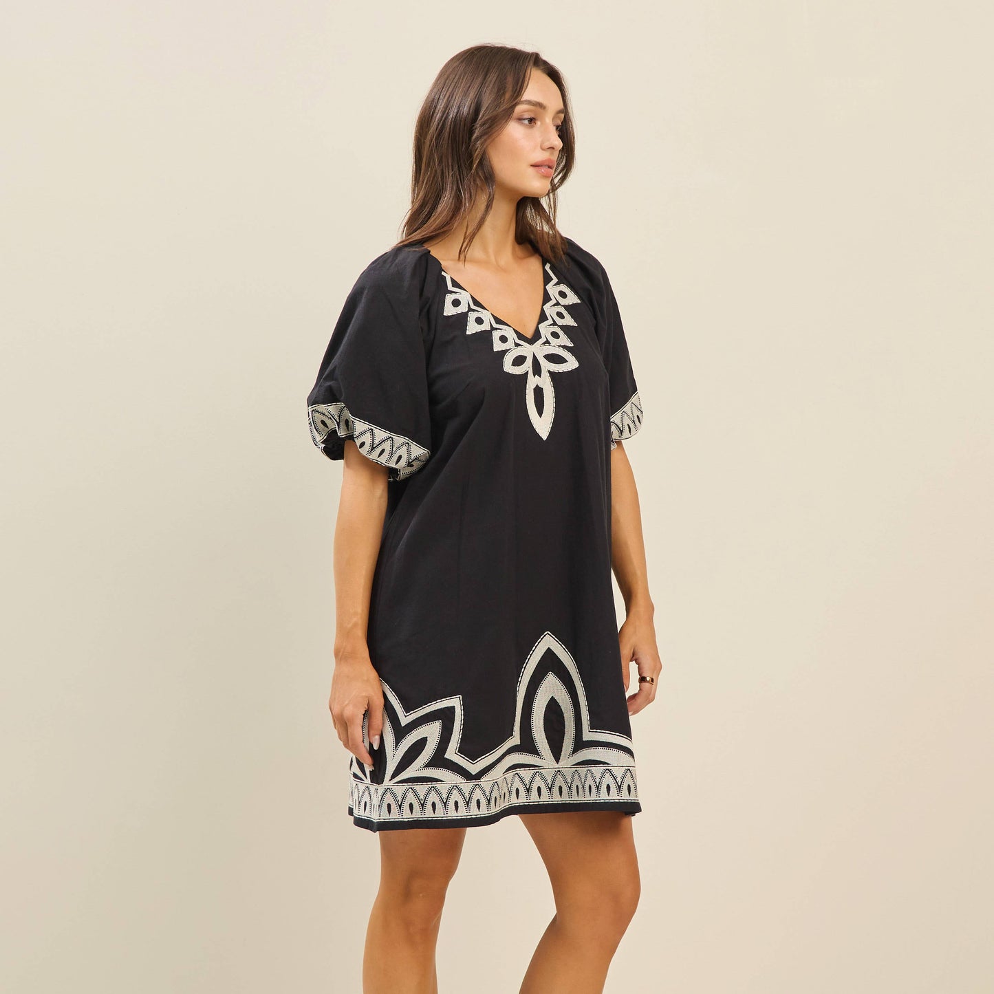 Embroidered Cotton Mini Dress