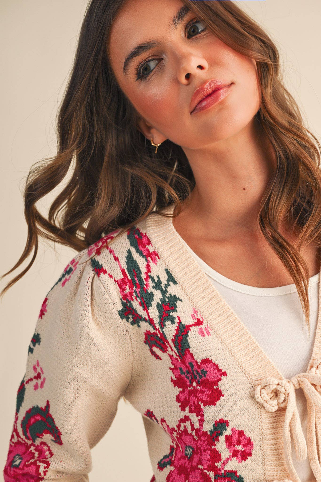 Floral Knit Tie-Front Cardigan