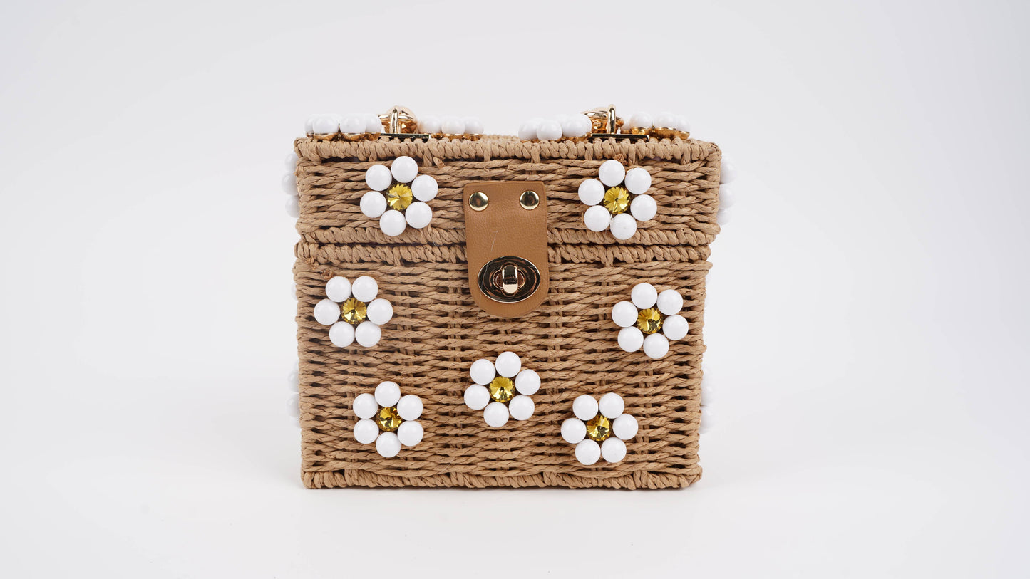 Wicker Bucket Daisy Flower Purse