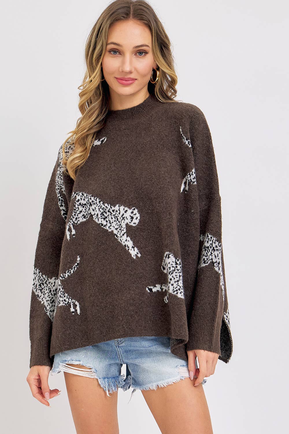 Leopard Patterned Oversize Knit Sweater