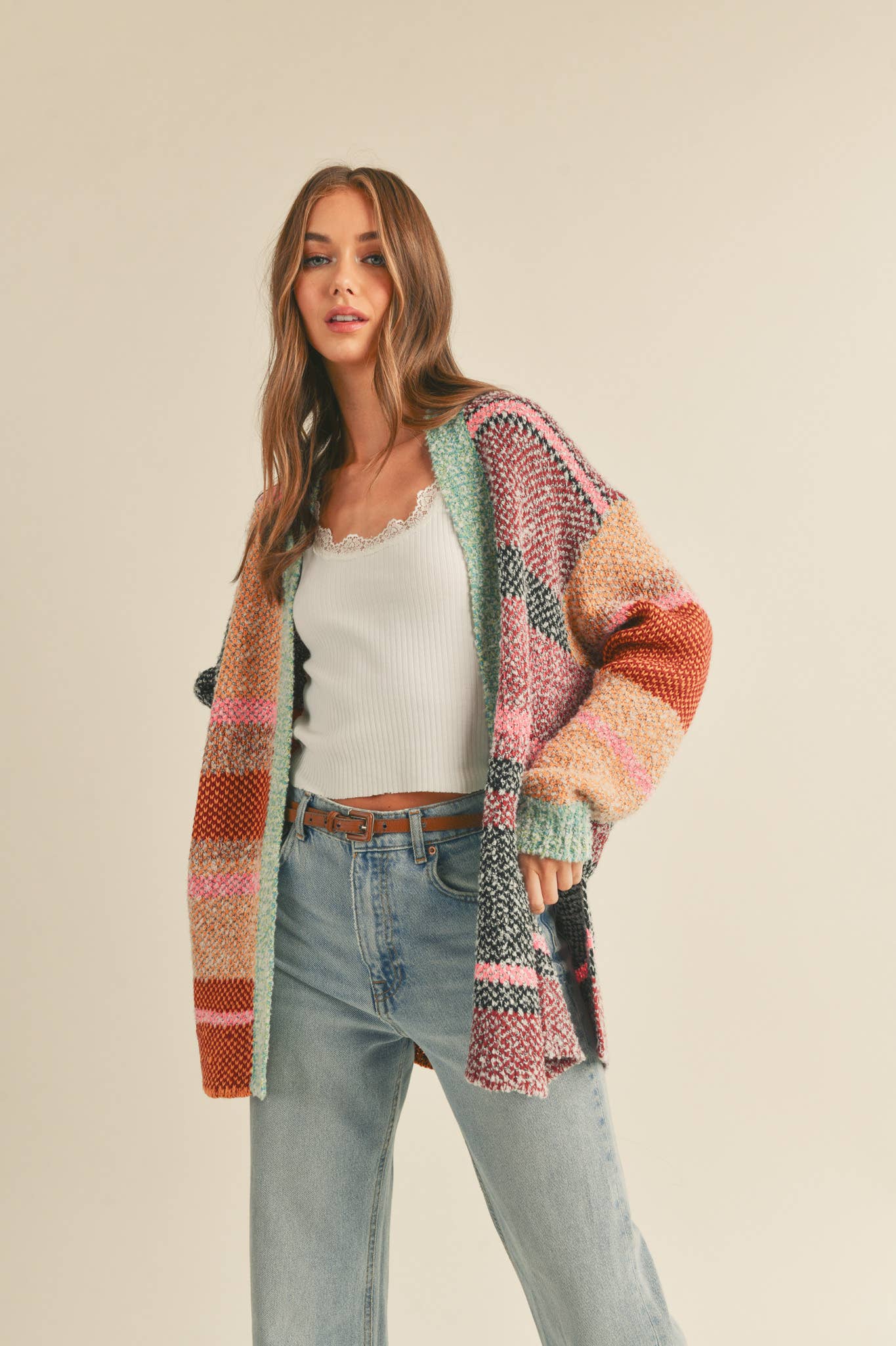 Oversized Color Block Cardigan