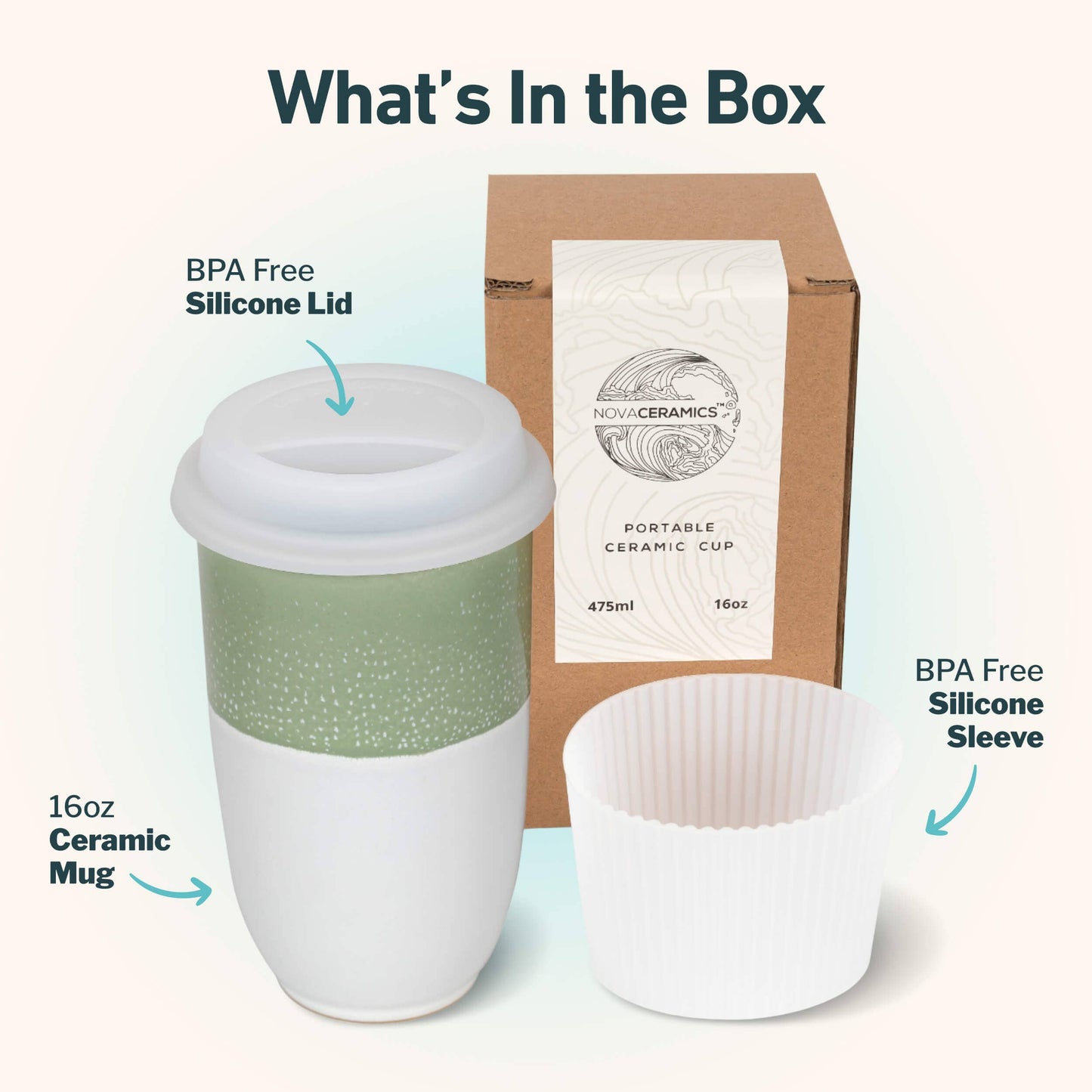 Sage Green Ceramic 16 oz Travel Mug