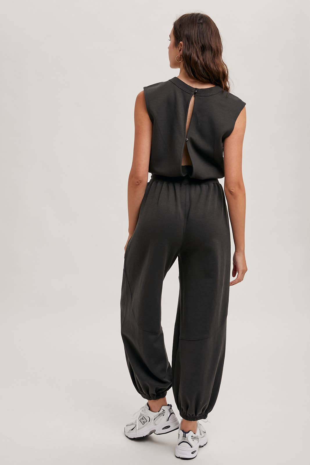 Drawstring Waist Sleeveless Knit Active Jumpsuit