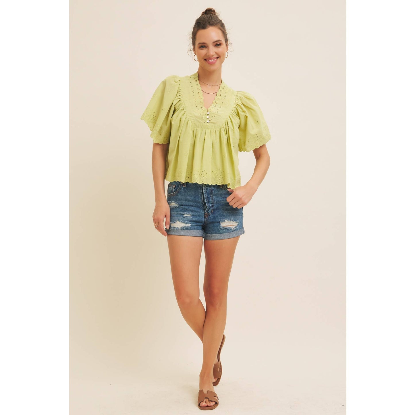 Elegant Scallop Eyelet Blouse