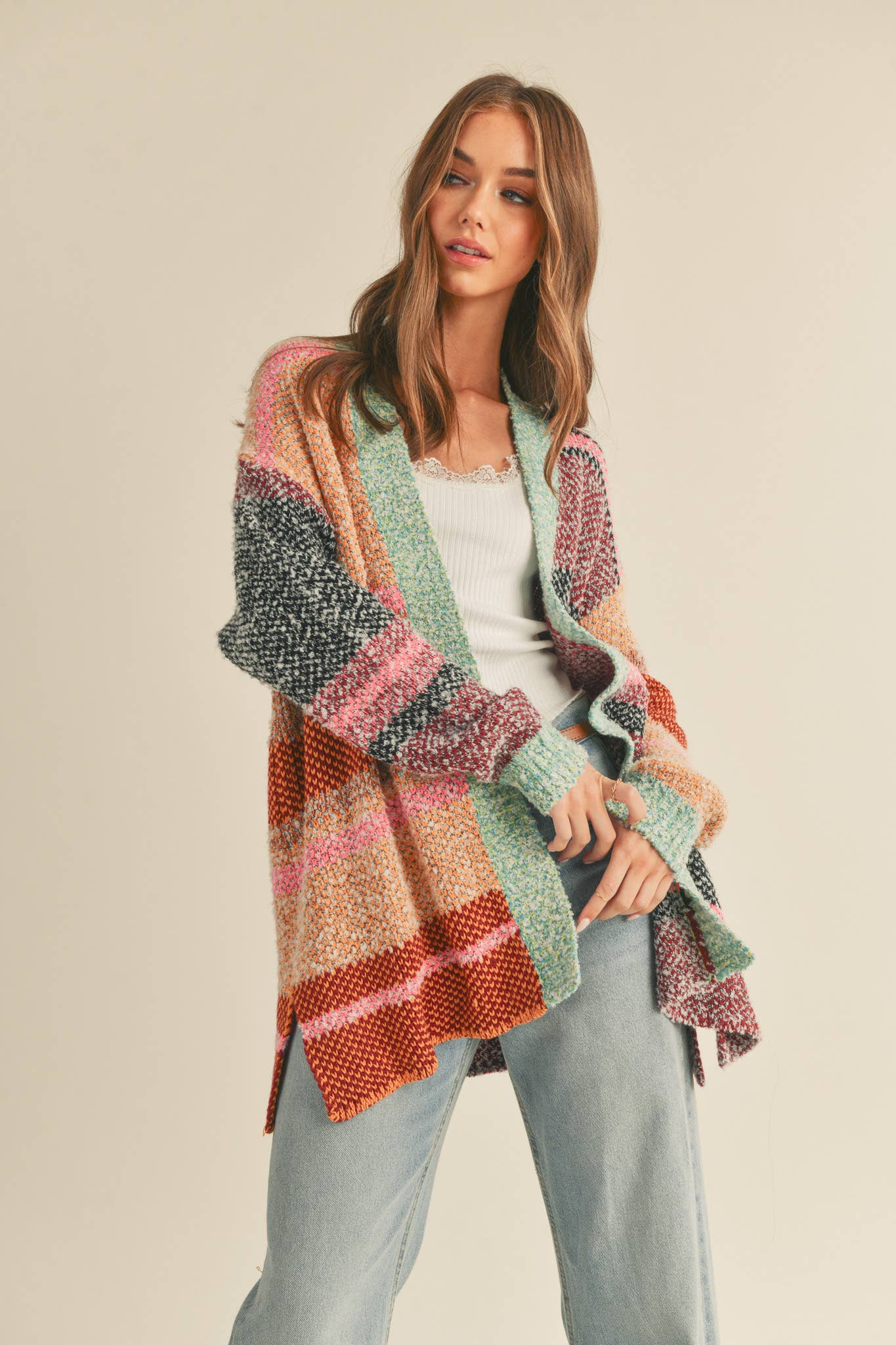 Oversized Color Block Cardigan
