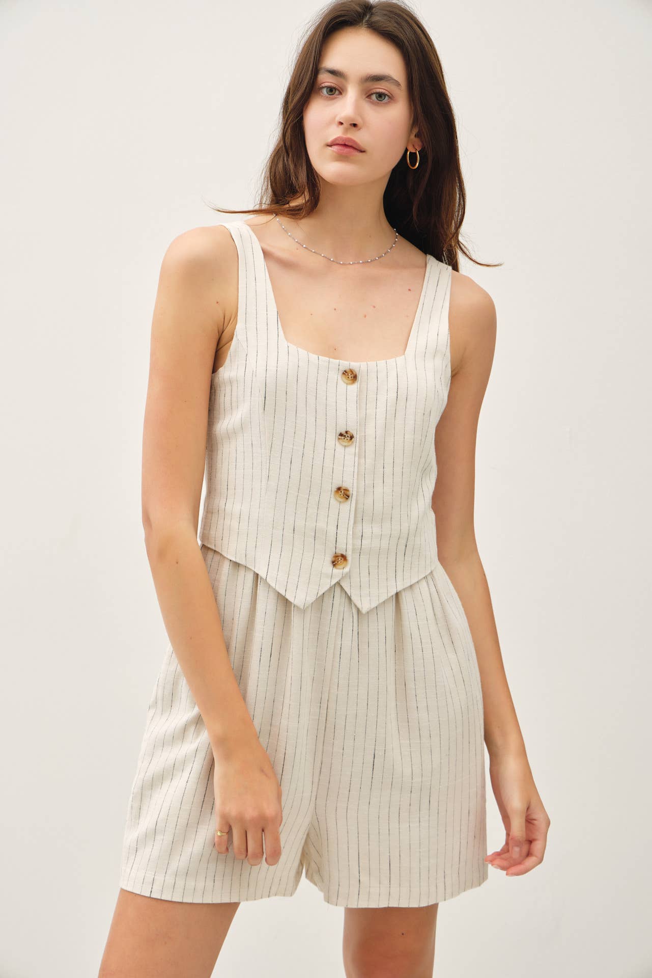 Faux-Set Button Up Vest Romper