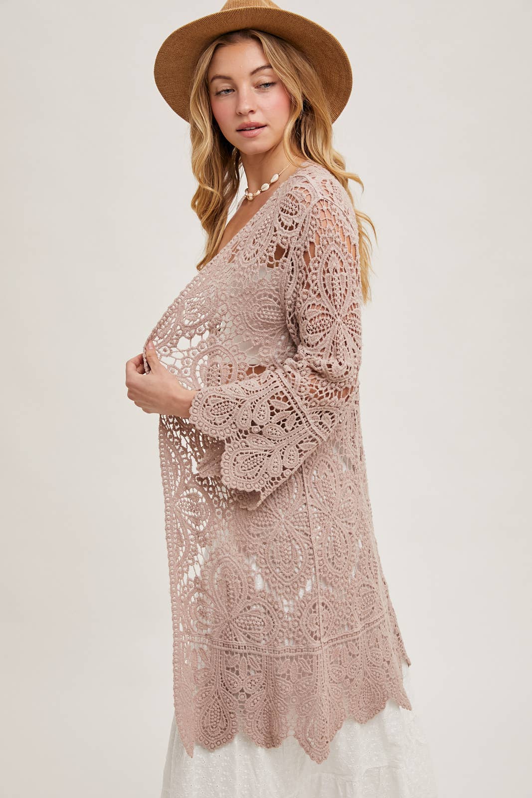 Crochet Open Front Bell Sleeve Cardigan