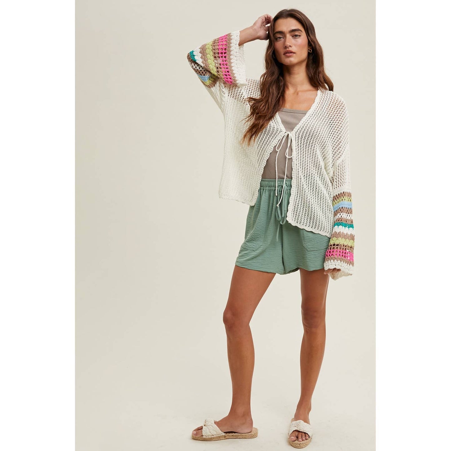 Multi-Color Sleeve Detail Crochet Cardigan