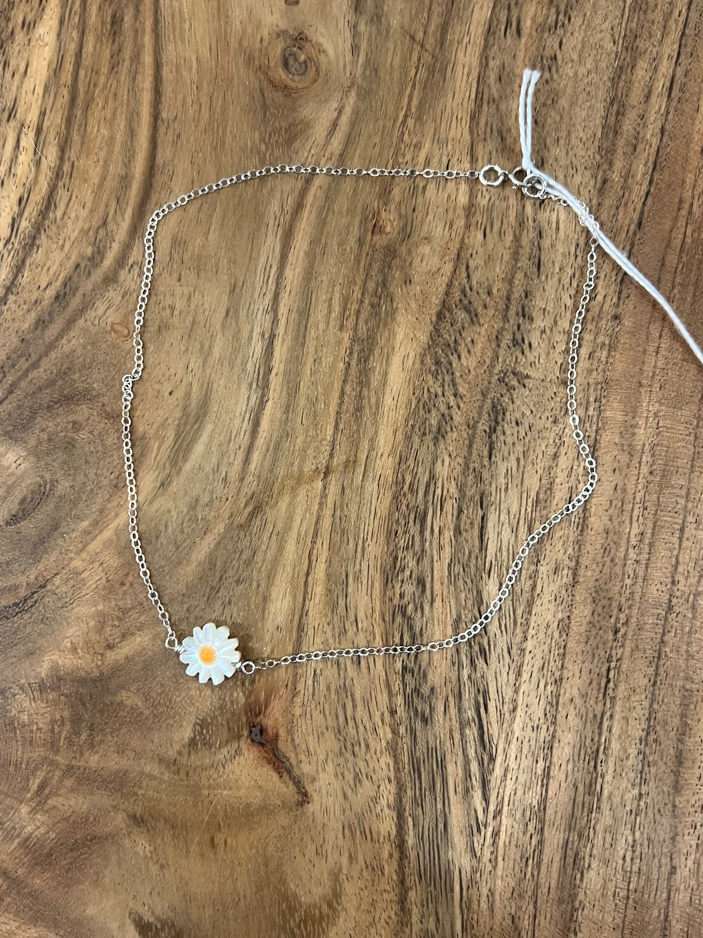 Silver Daisy Pendant Choker Necklace