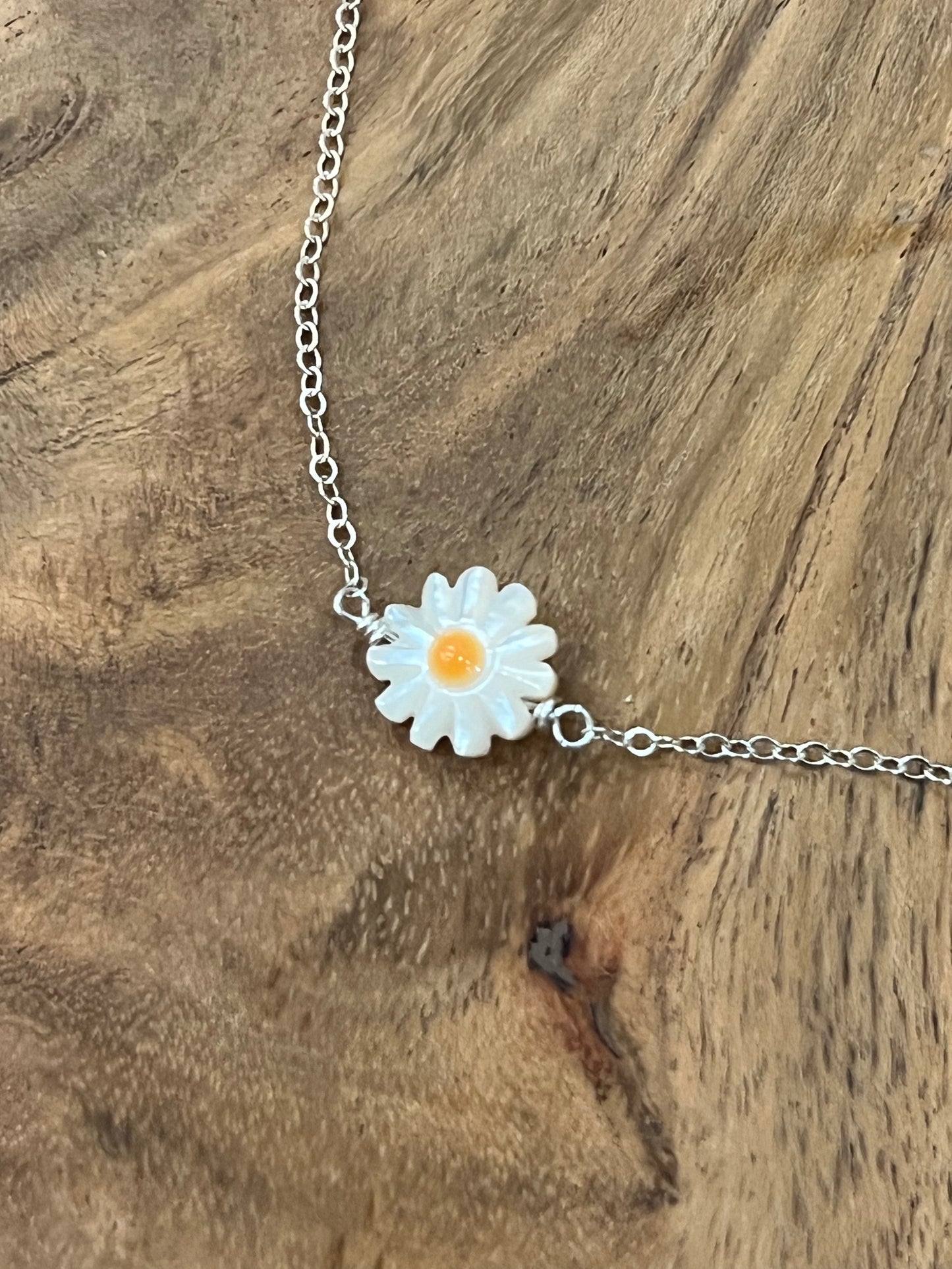 Silver Daisy Pendant Choker Necklace
