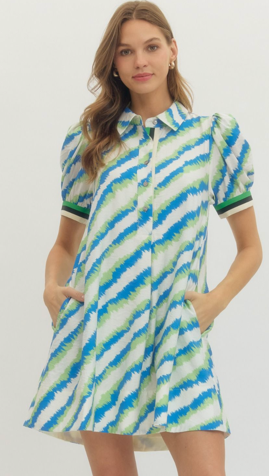 Multicolor Puff Sleeve Mini Dress