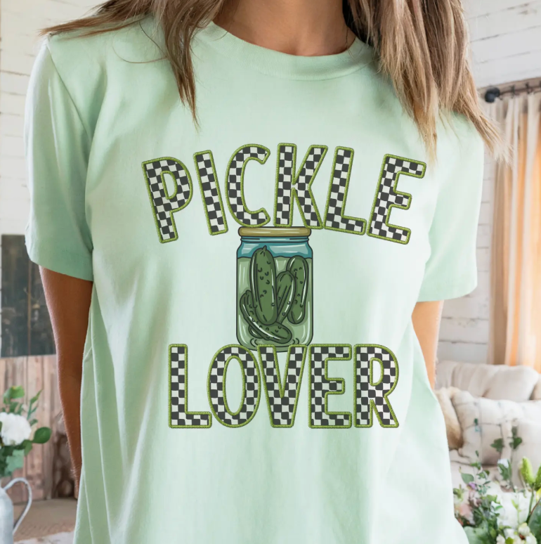 Pickle Lover Retro Checkered Graphic Tee