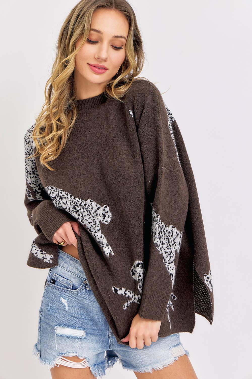 Leopard Patterned Oversize Knit Sweater