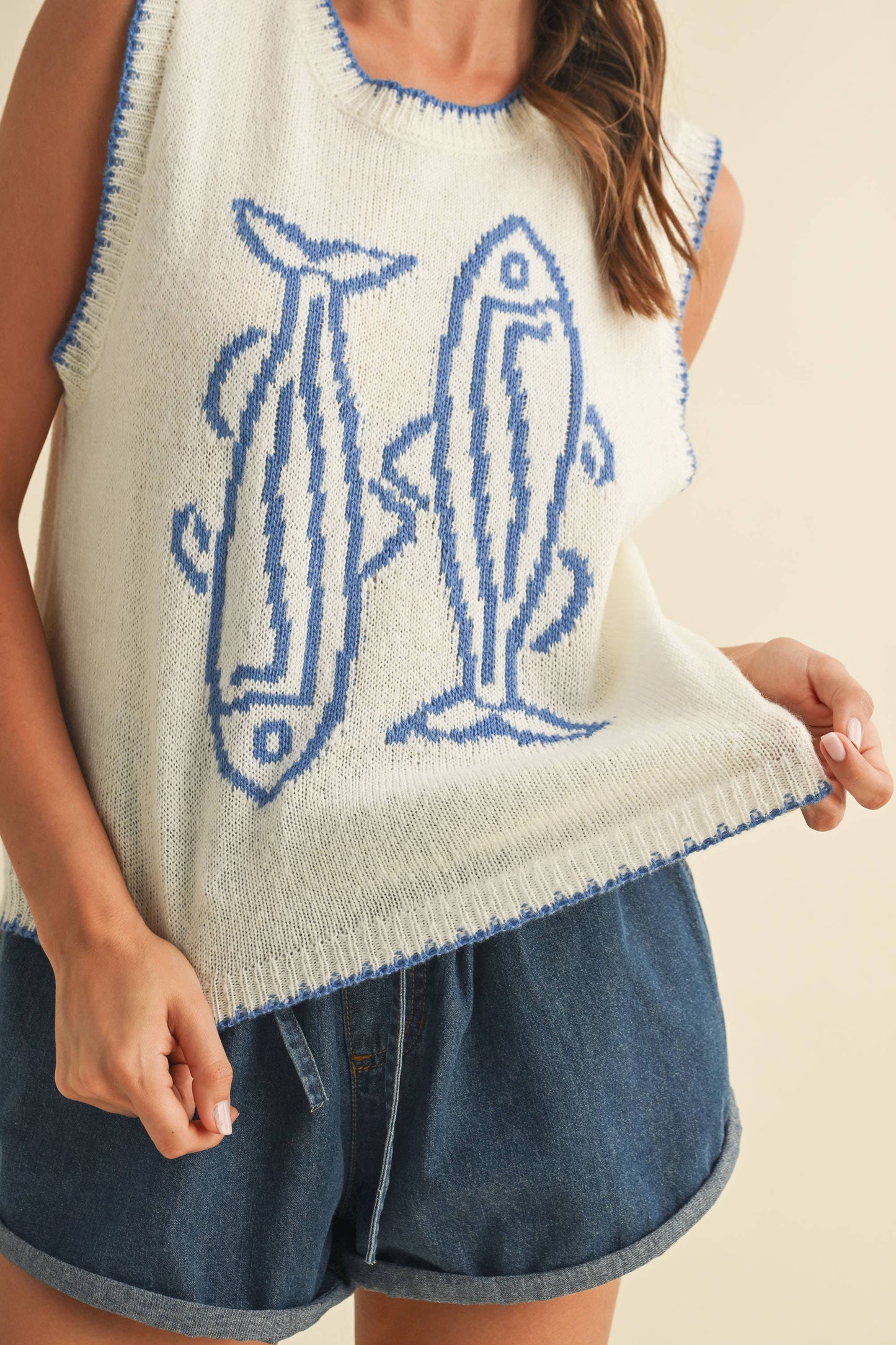Fish Printed Sleeves Sweater