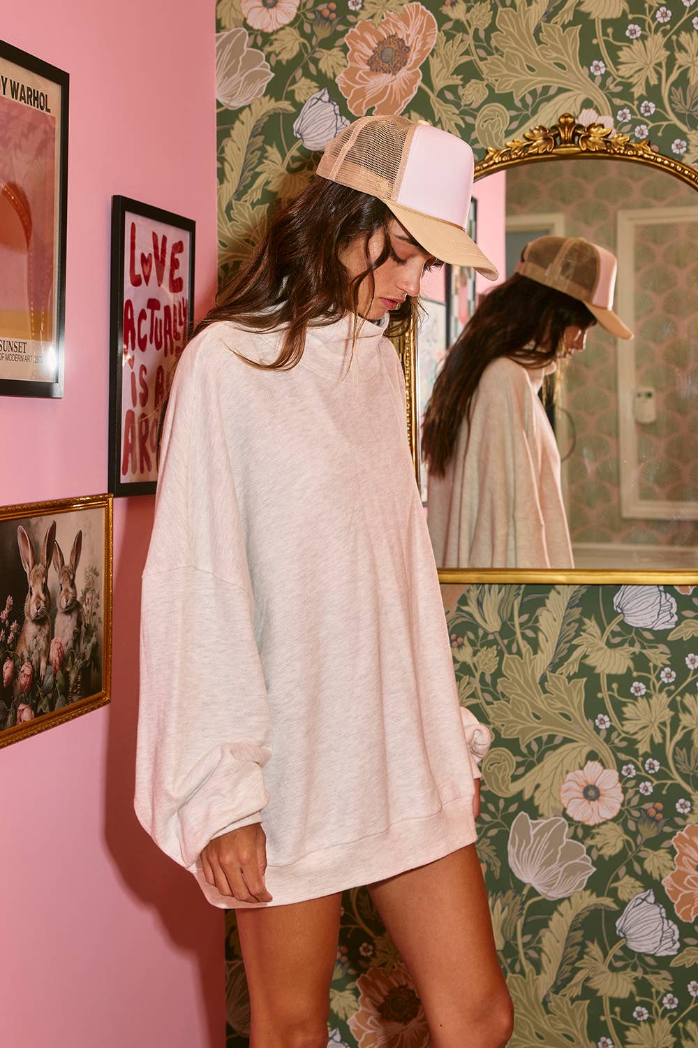 Oversized Mock Neck Sweatshirt Tunic