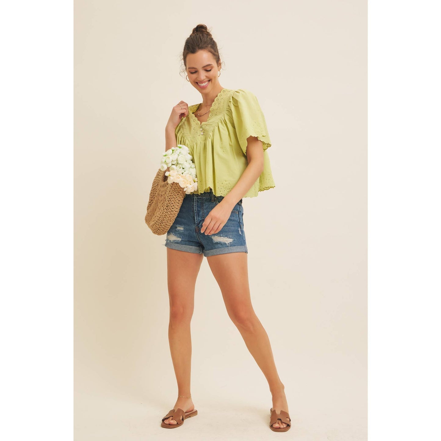 Elegant Scallop Eyelet Blouse