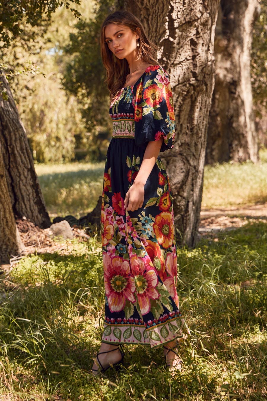 Floral Border Printed Maxi Dress