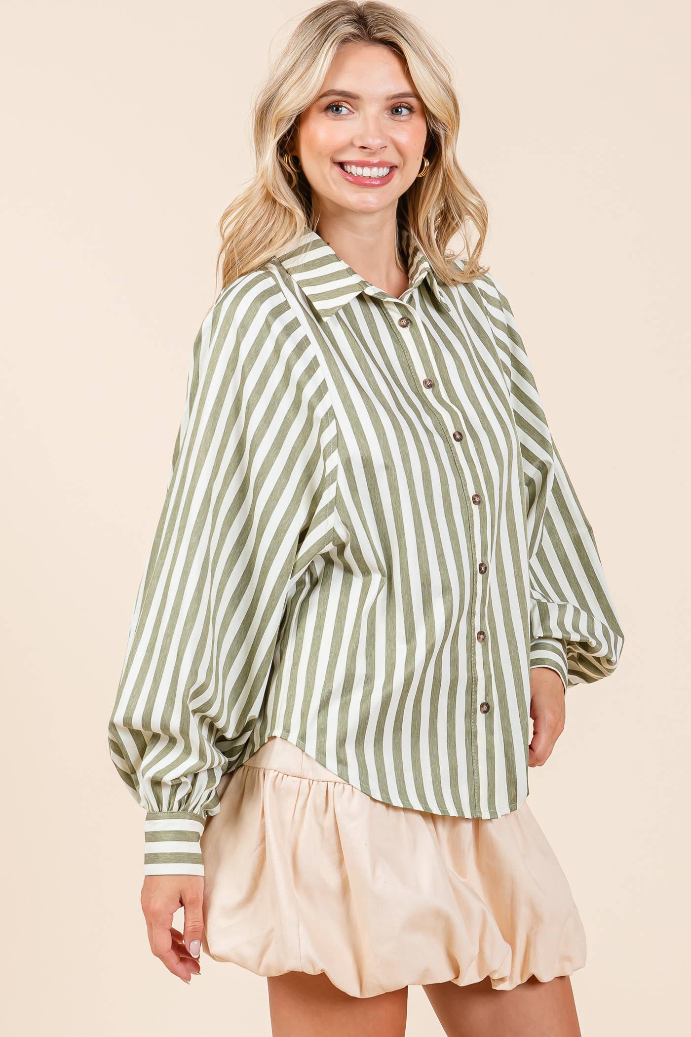 Plus Stripe Pattern Button-Up Shirt