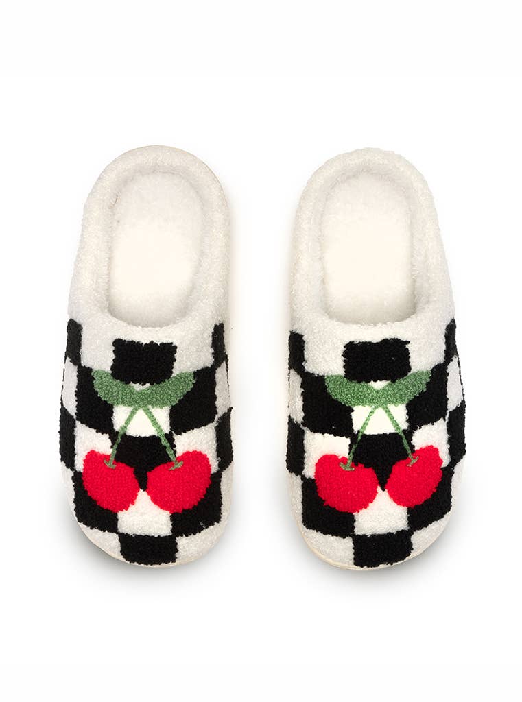 Indoor / Outdoor Slippers-Black & White Checkered w/Cherries